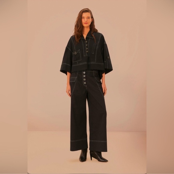 Farm Rio Black Low Waisted Topstiched Pants
